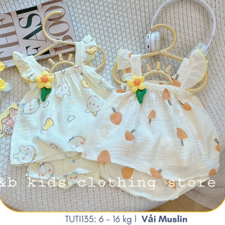 Bộ xô Muslin 2 lớp siêu xinh có hoa cài với 6 hoạ tiết dành cho bé từ 6-16kg, TUTI135