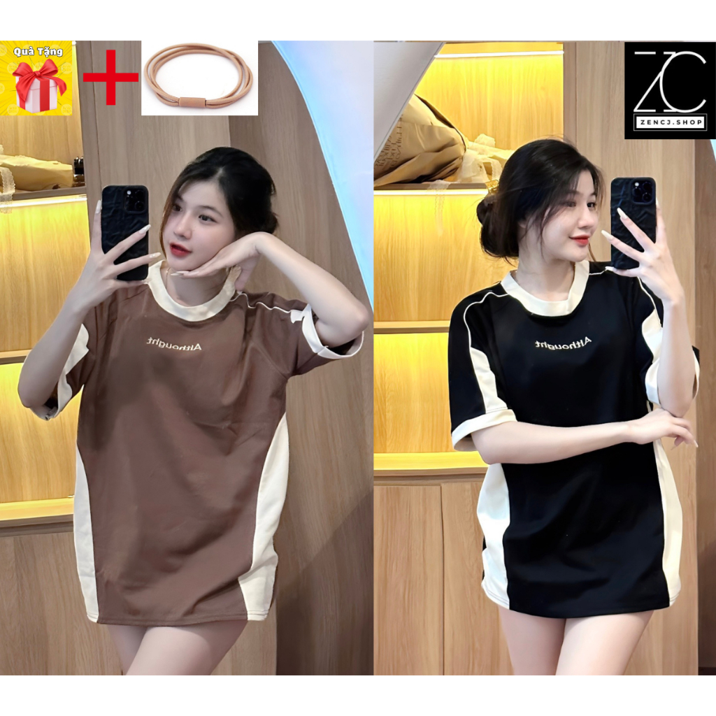 Áo Thun Althought Thêu chữ phối viền chất cotton khô 3158 Form Rộng Tay Lỡ Unisex | ZenCj.Shop