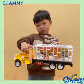  Đồ chơi mô phỏng xe ô tô đồ chơi size to chở khủng long hổ báo sư tử CHAMMY xe tải contener chở động vật cho bé trai 