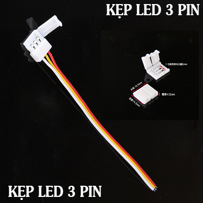 Kẹp LED dây 3 pin/ 3 chân  sử dụng cho LED dây 12V, 24V, tiện sử dụng không cần hàn, dễ dàng lắp đặt