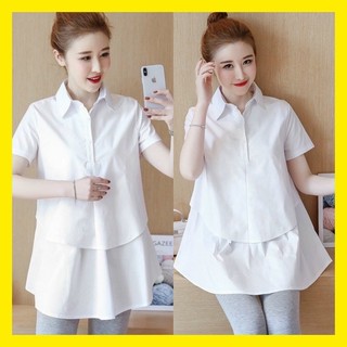 Áo bầu dạo phố xinh Áo bầu sơ mi trắng cộc đẹp