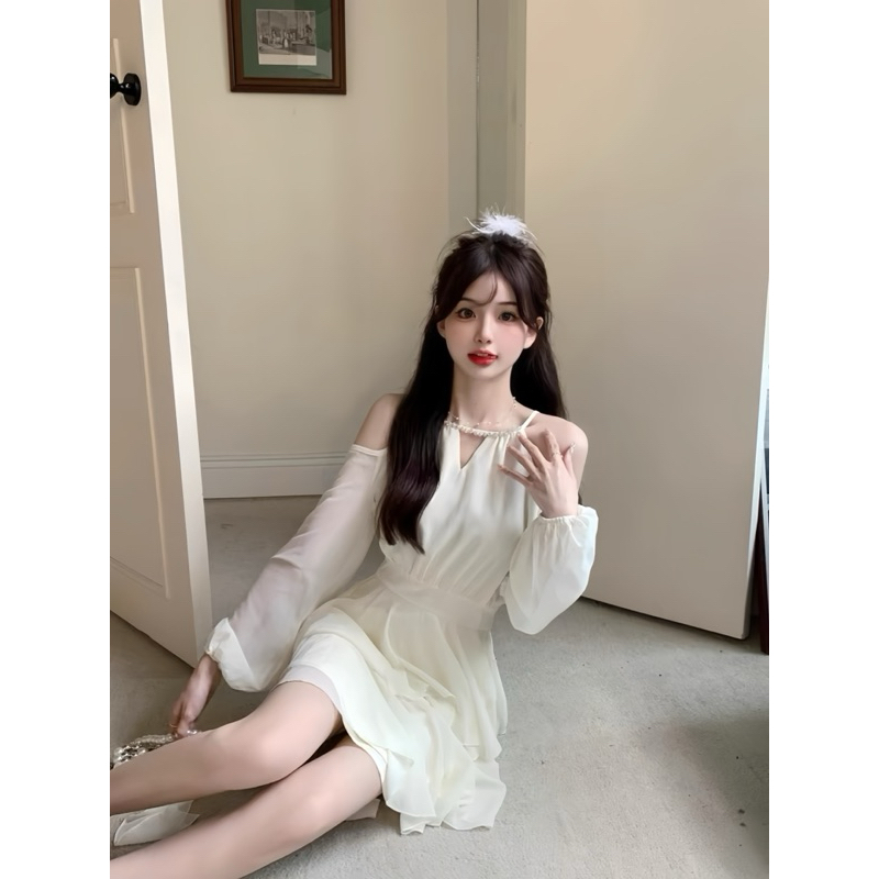 Váy Cổ Yếm Hở Vai Cổ Dây Ngọc Chất Von Mềm 2 Tầng (VY1) | BigBuy360 - bigbuy360.vn