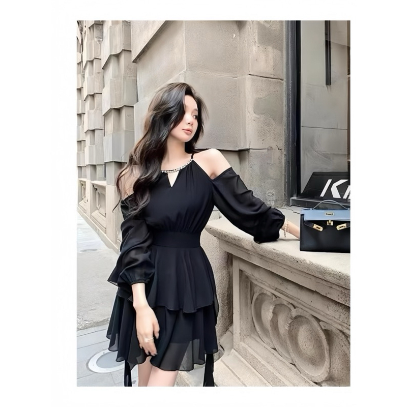 Váy Cổ Yếm Hở Vai Cổ Dây Ngọc Chất Von Mềm 2 Tầng (VY1) | BigBuy360 - bigbuy360.vn