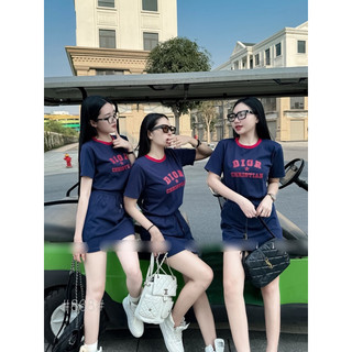YD240 set áo phông đi ô mix chân váy màu than