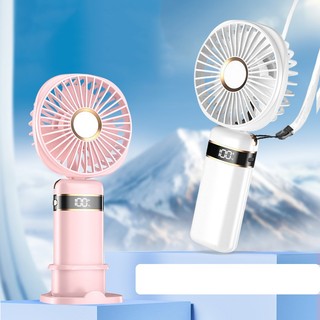 Quạt mini cầm tay đầy đủ phụ kiện pin , đế, dây sạc pin siêu trâu 4000mah có mặt hiển thị đèn LED