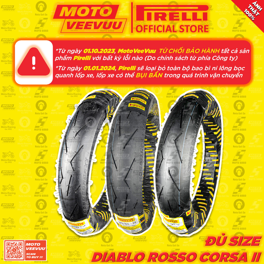 Vỏ lốp xe máy PIRELLI Diablo Rosso Corsa 2 II đủ size xe số 60 70 80 90 100 110 120 130 140 150 17