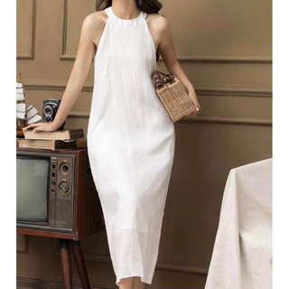 Đầm linen cổ yếm dây kéo sau - Đầm 2 lớp - Nhận đặt theo yêu cầu - PT Linen - mm4