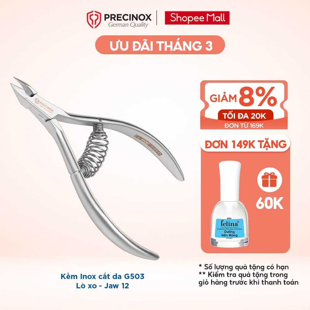 [Mã FRANCIA50 giảm 50% đơn 0] Kềm Inox cắt da Precinox - G503, lò xo, Jaw 12