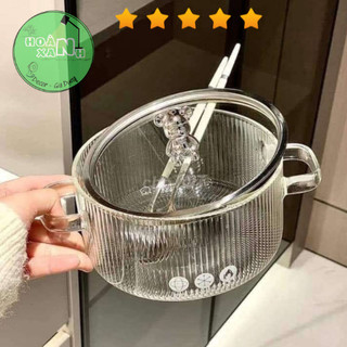 Nồi thủy tinh chịu nhiệt nắp gấu 1.7 lít - xoong thủy tinh chịu nhiệt phong cách bắc âu hx543