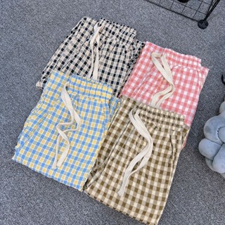 Quần Caro Ống Rộng Nữ Cạp Chun Lưng Cao Có Dây Rút Form Rộng Ulzzang MA92