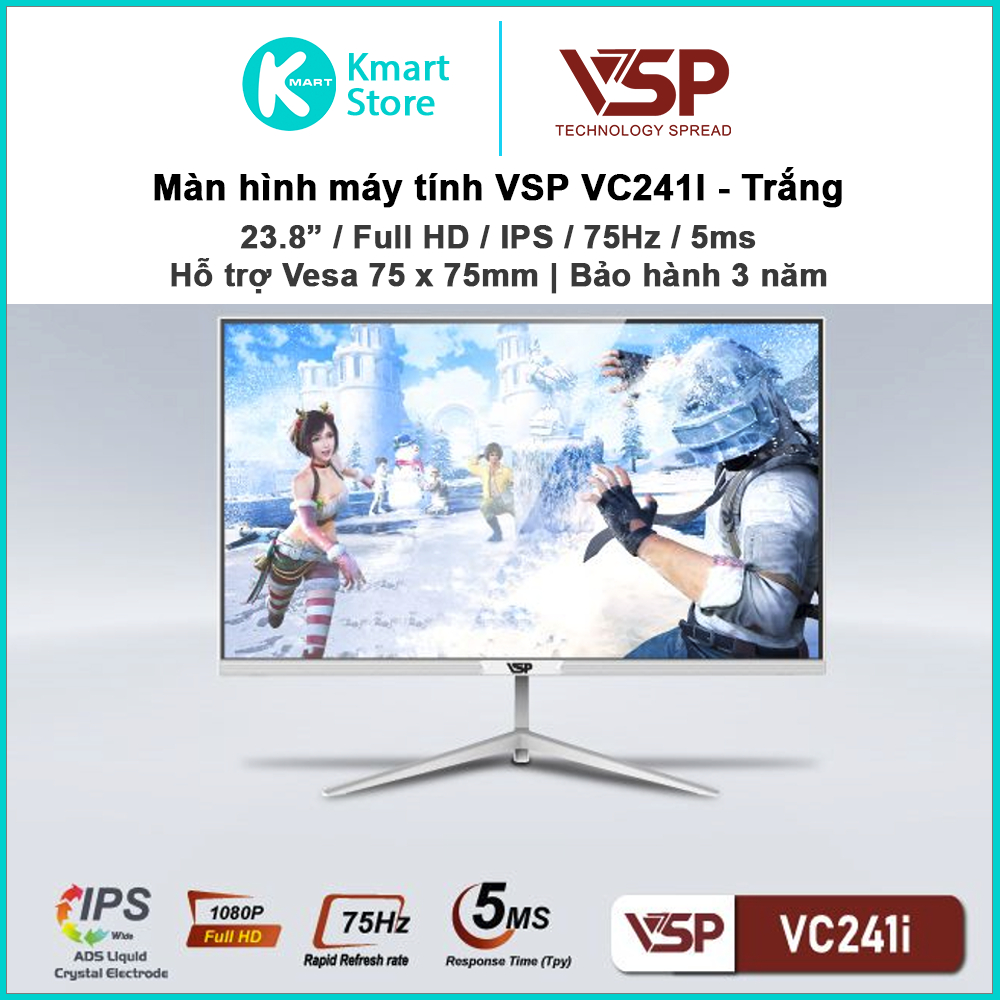 Màn hình máy tính VSP V2407S / VC241i | 23.8" / IPS / Full HD / 75Hz / 5ms / VGA & HDMI | Bảo hành 3 năm | BigBuy360 - bigbuy360.vn