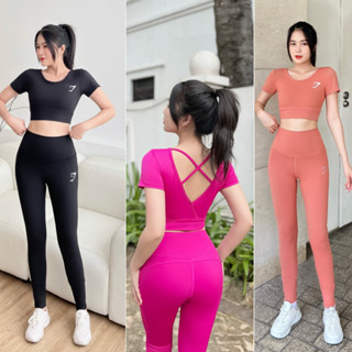 Đồ tập gym yoga nữ cộc tay 2 dây chéo lưng bộ tập gym nữ quần dài áo croptop cộc tay chất dày mịn cao cấp skyless(BD011)