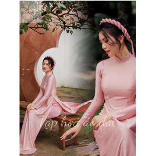 Áo dài cách tân nữ thiết kế cách điệu trẻ trung phối màu hồng ,xanh,đỏ đô đính ngọc traii cực xinh