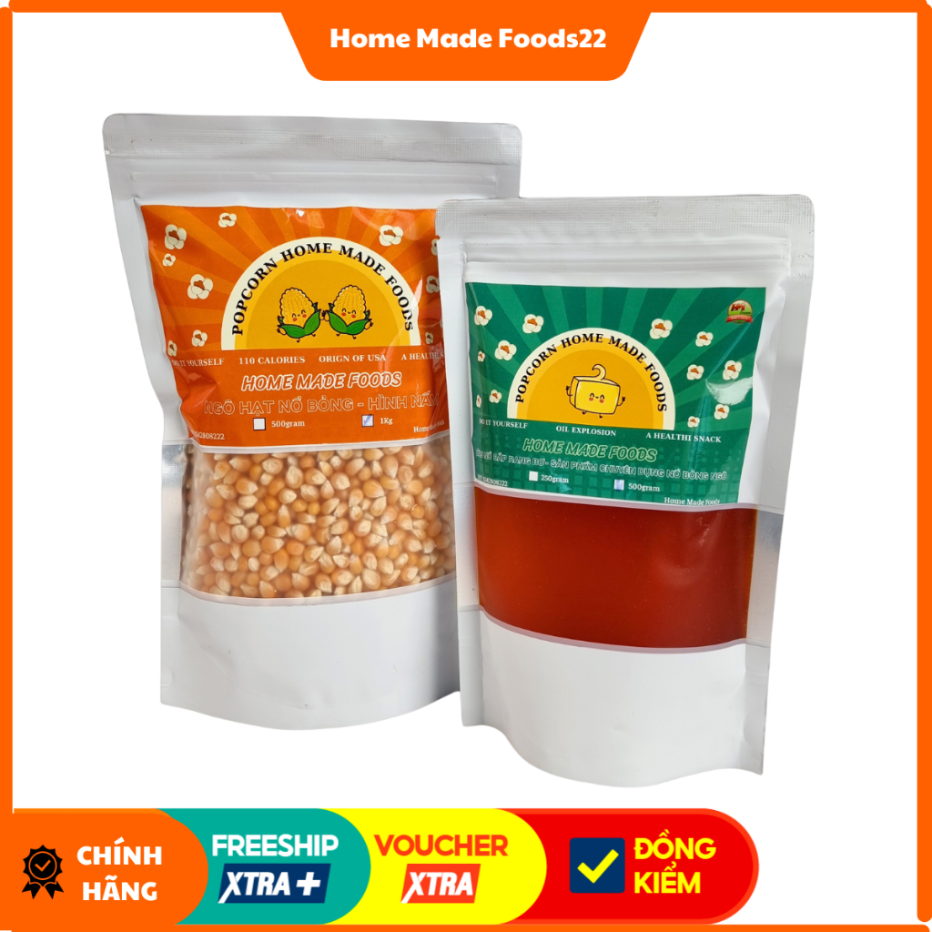 Set bắp rang bơ 2 trong 1  (500gr ngô nấm + 250gr bơ)