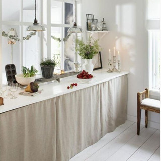 Link1. CAO 70CM_LUỒN DÂY / CÂY) RÈM BẾP / MÀN CHE tủ kệ vải thô hoa lá vintage. Rèm che gác lửng decor shop