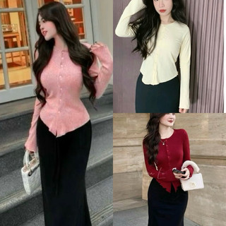  Set thun áo cổ tròn Bigsize 50-90kg chất thun gân tăm áo cổ tròn tay dài chân váy thun dáng đuôi cá Nữ Women Top 1 