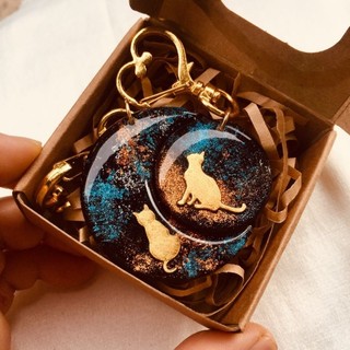 Móc khóa cặp đôi mèo vàng may mắn keychains handmade Lilande