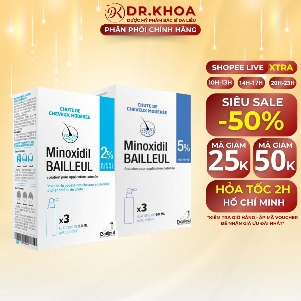 Xịt Mọc Tóc Minoxidil Bailleul 5% 60Ml - Hỗ Trợ Giảm Rụng Tóc (Pháp) (1 Chai Lẻ)