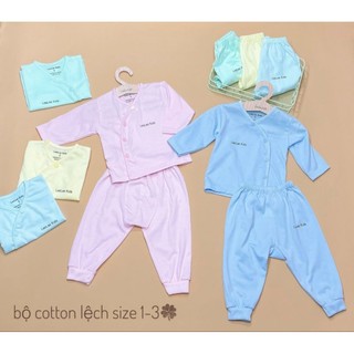 Bộ quần áo dài tay cotton khuy lệch quần can đũng đóng bỉm leeleekid cho bé sơ sinh