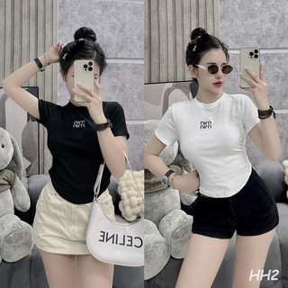 Áo thun miu miu nhúm eo chất mềm Qc-ảnh thật