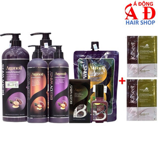 DẦU GỘI XẢ, HẤP Ủ, DƯỠNG TÓC BERDYWINS ARGAN OIL COLLAGEN COMPLEX PHỤC HỒI SIÊU MƯỢT, GIẢM GÃY RỤNG + 2 GÓI DẦU XẢ 15ML