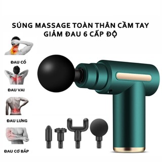 Máy massage cầm tay mini 4 đầu 6 chế độ - Súng massage trị nhức mỏi vai gáy, đau giãn cơ toàn thân chuyên sau đa năng