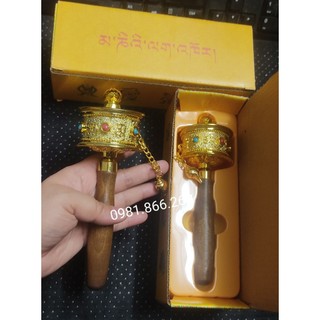 Kinh luân cầm tay tây tạng om mani padme hum bánh xe cầm tay tây tạng cầu nguyện tốt lành phật giáo phong thủy 17x5cm