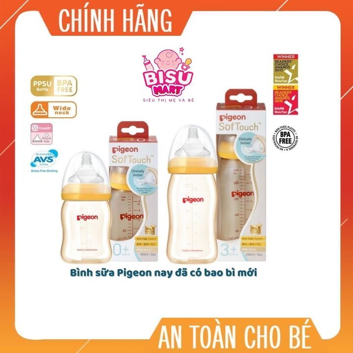 Bình Sữa Pigeon, Bình sữa cổ rộng Softouch Peristaltic Plus nhựa PPSU 160Ml/240ml