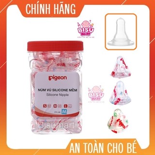 Hộp núm vú cổ hẹp silicone pigeon siêu mềm 24 cái/hộp