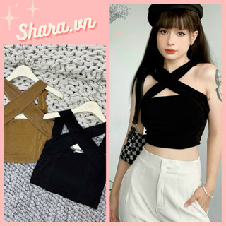 Áo cổ yếm thiết kế dây đan chéo khoét ngực sexy shara sr812 kt áo thun croptop body dây chéo trendy cá tính