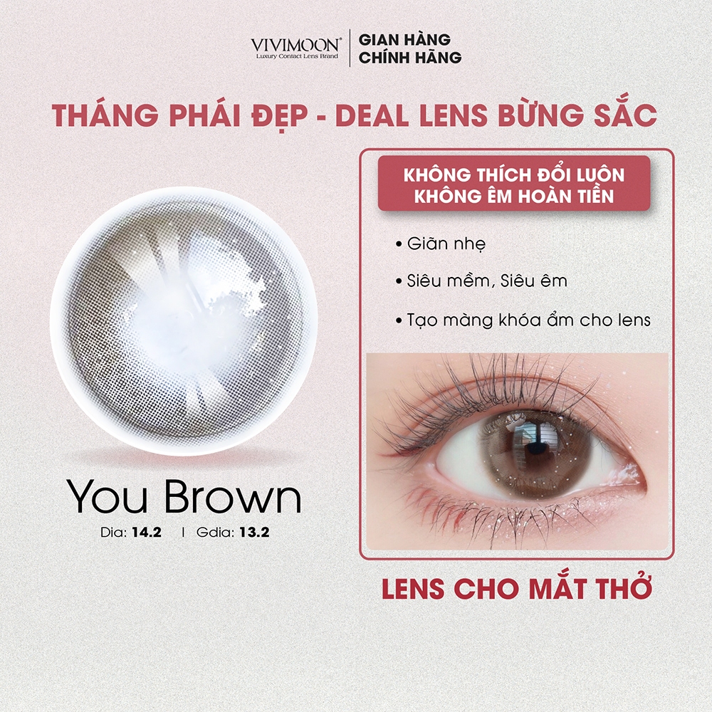 Lens cận cho mắt thở VIVIMOON 6 tháng màu nâu vân nhũ You Brown