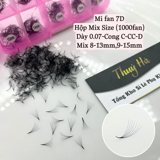 Mi fan 7D dày 0.07 cong C-CC- D_ hộp MIX SIZE (8->13), (9->15)mm (1000fan)_dụng cụ nối mi_THÚY HÀ