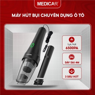 Máy hút bụi ô tô cầm tay chuyên dụng Medicar, lực hút mạnh 6500PA, cắm vào tẩu sạc xe hơi, 3 đầu hút (Bản 2023)