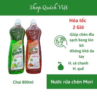 Nước rửa chén MORI hương quế/ hương sả chanh, tinh dầu tự nhiên, siêu thích, chai 800ml