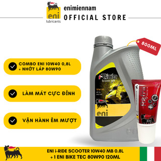 (HCM) Combo nhớt máy xe tay ga Eni Scooter 10W40 0.8L + Nhớt Láp 80W90 120ML