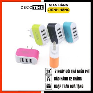 Củ sạc 3 cổng usb 5V-3.1A hỗ trợ sạc nhiều thiết bị cùng lúc có đèn báo, củ sạc đa năng 3 lỗ cắm tiện lợi nhiều màu