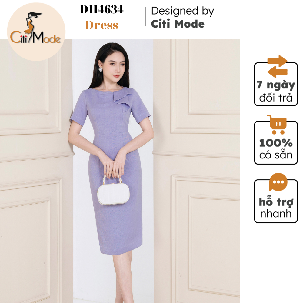Đầm công sở CITI MODE FASHION thiết kế dáng ôm tím phối nơ cổ cách điệu DH4634