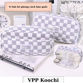 Túi đựng bút Caro cỡ lớn Lucky phong cách Hàn Quốc