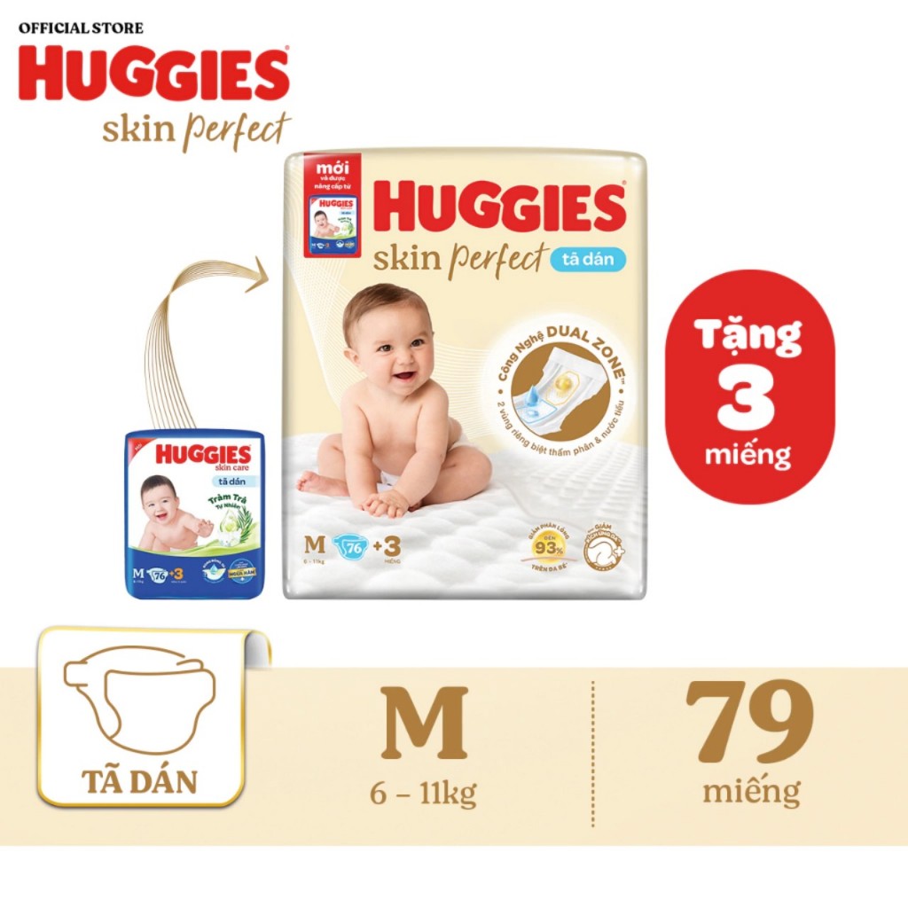 Tã dán huggies M76 mẫu mới tặng 3 miếng/S80+2