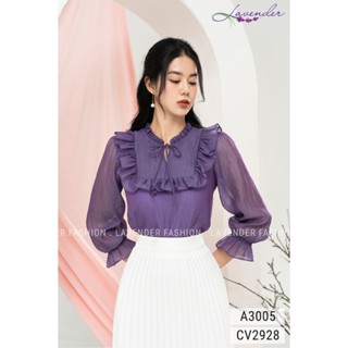 Áo sơ mi công sở nữ LAVENDER màu tím đậm phối bèo A3005