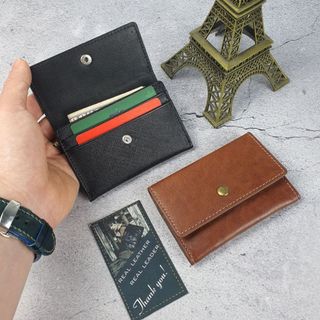 Ví mini nam nữ da thật; ví đựng thẻ da bò thật mn115lea - 100% da bò thật, bh 3 năm