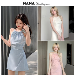 Váy cổ yếm khoét lưng dáng ngắn chất đũi mịn, váy đi biển cực xinh xắn