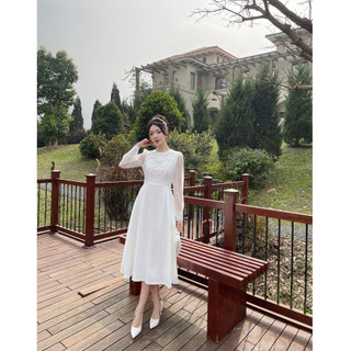 Đầm Nữ 𝐂𝐂𝐇𝐀𝐓 Dáng Xòe Phối Ren Chất Tuytsi Cao Cấp Sang Trọng 23VDS8020XT