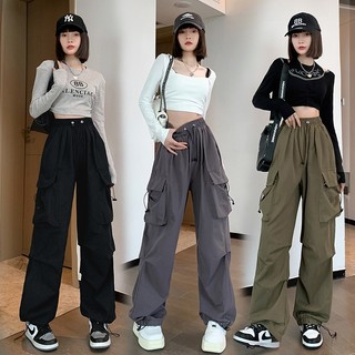 Quần ống rộng kaki túi hộp có dây rút