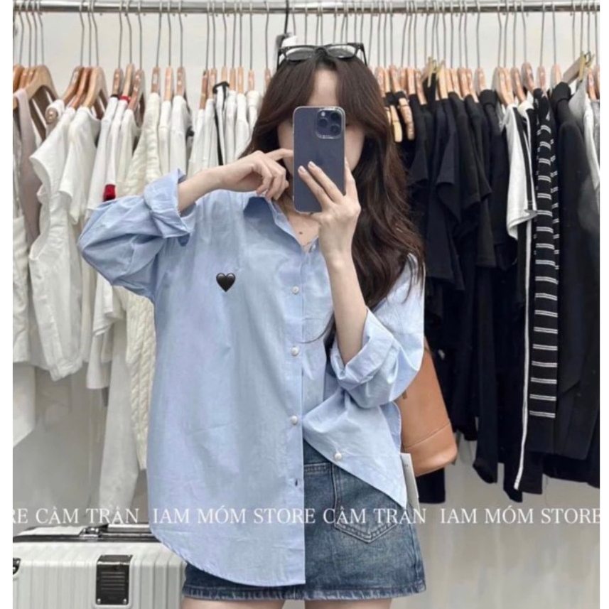 Áo sơ mi dài tay thêu hình tim fom rộng - 247store.vn - Somitheutim011_P7K2