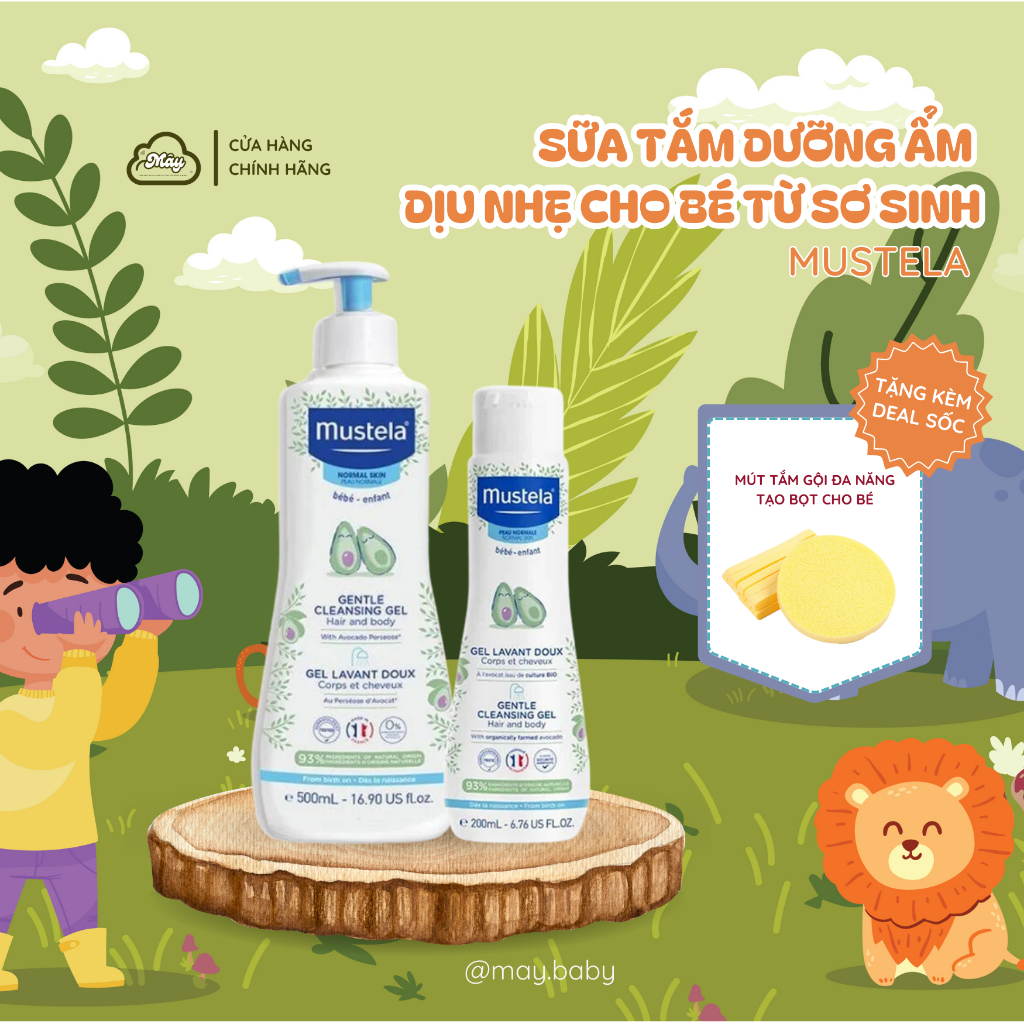 Sữa tắm dịu nhẹ thơm mềm mại cho bé sơ sinh Mustela Cleansing Gel