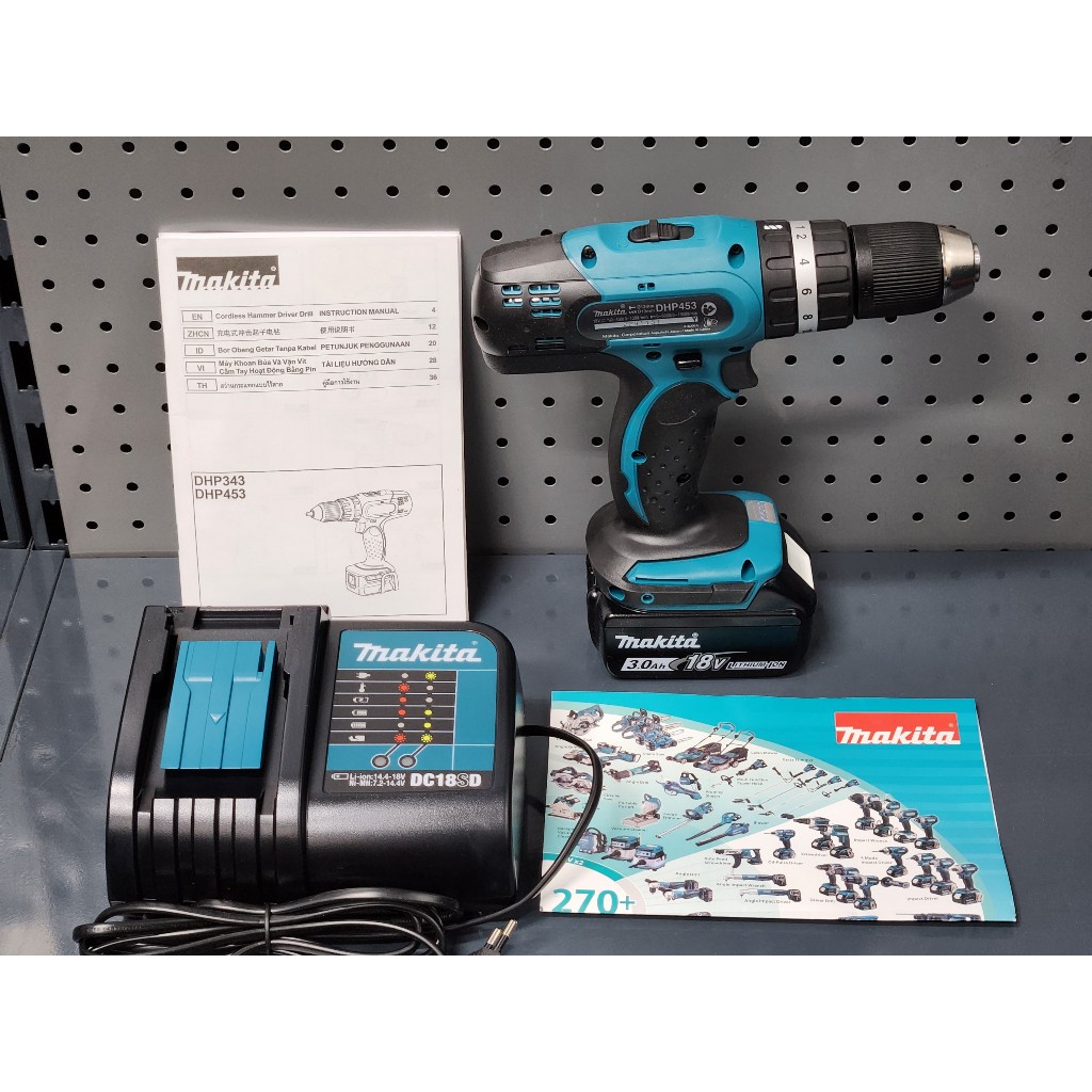 Máy khoan búa vặn vít dùng pin Makita DHP453SFX8 - Hàng chính hãng