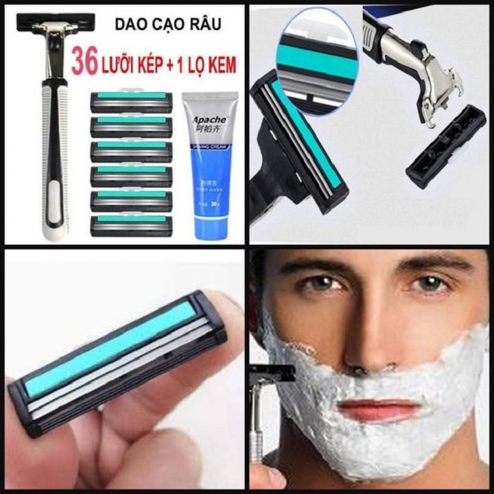 Bộ Dao Cạo Râu 36 Lưỡi. Dao cạo râu 2 lưỡi thế hệ mới KÈM 36 đầu thay tiện lợi (Tặng kèm tuýp kem cạ