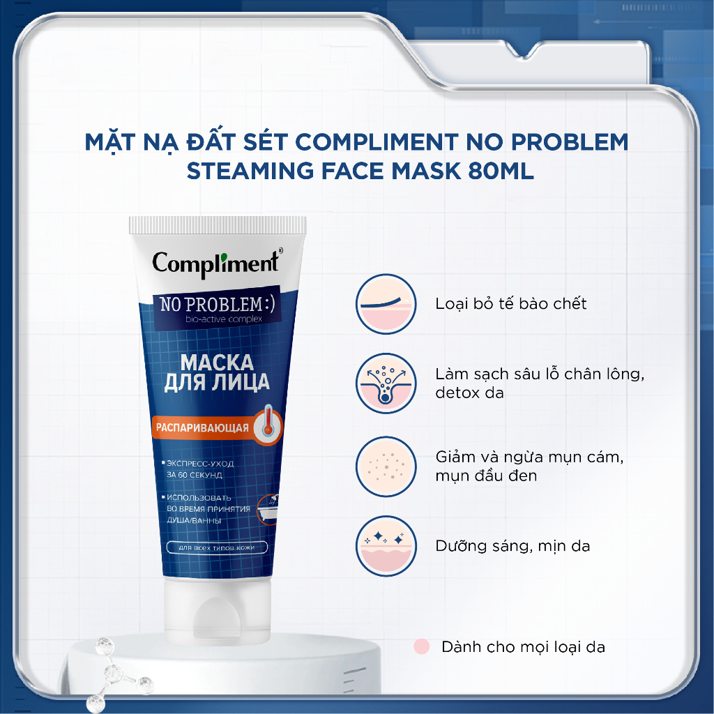 Ảnh 2 của Mặt nạ đất sét Compliment No Problem Face Mask detox da, làm sáng, kiềm dầu, se khít lỗ chân lông