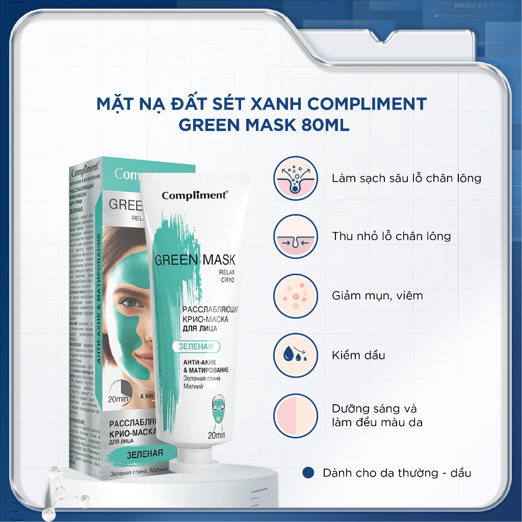 Ảnh 4 của Mặt nạ đất sét Compliment No Problem Face Mask detox da, làm sáng, kiềm dầu, se khít lỗ chân lông